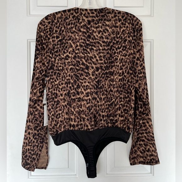 NWT Good American Wrap-effect Sepia Leopard-Print Satin Bodysuit 0 - Picture 10 of 15